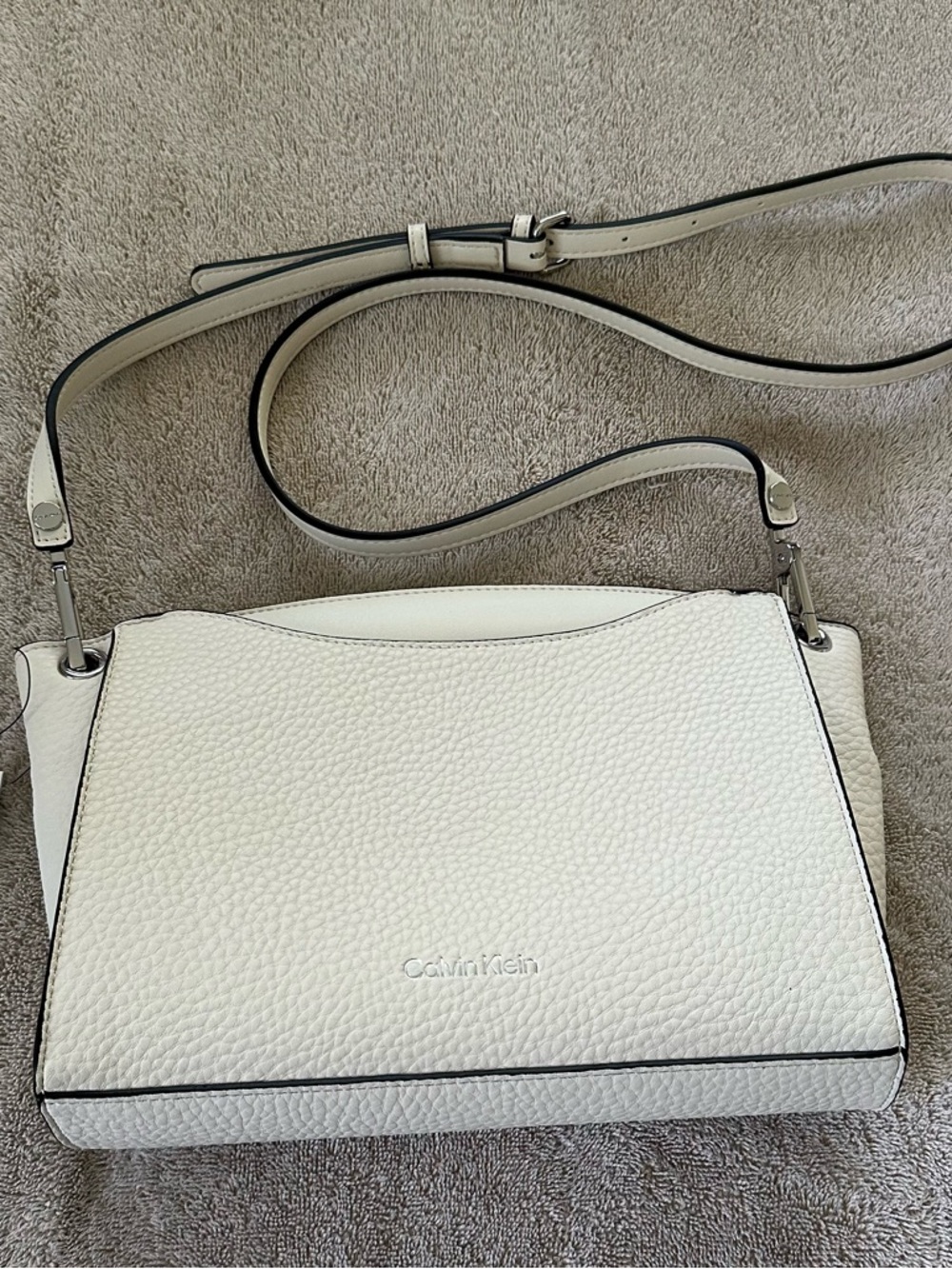 Calvin Klein Cream Pebbled Leather Crossbody Bag